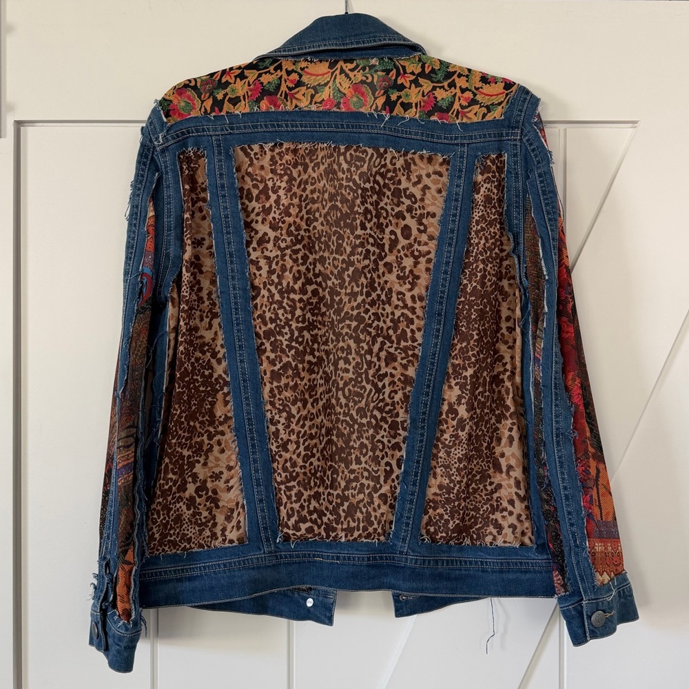 John Mark Point Collar Multi Print Patch Denim Ja… - image 7